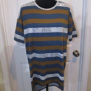 LuLaRoe Irma Blue Brown Black White Stripe Tunic XXS NWOT